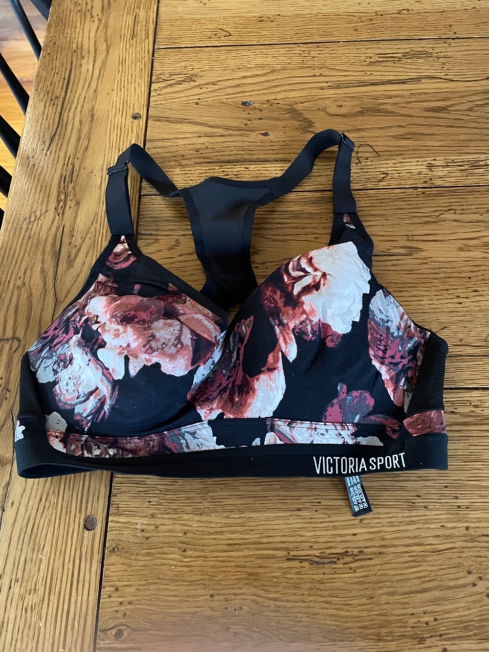 VSX Victoria Sport Black Floral Padded Racerback Sports Bra